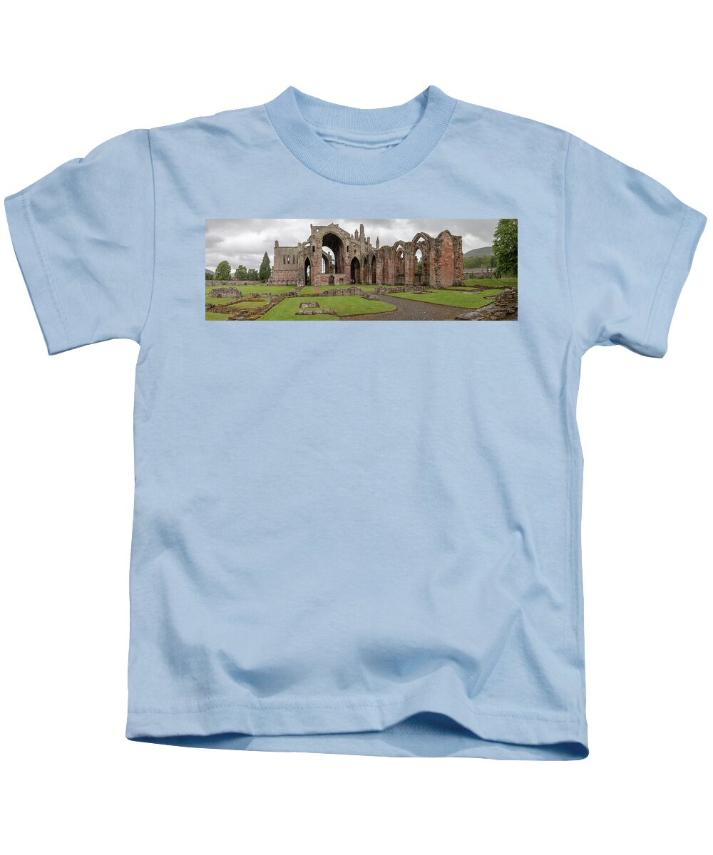 Abbey Kids T-Shirt featuring the photograph Melrose Abbey Panorama by Teresa Wilson