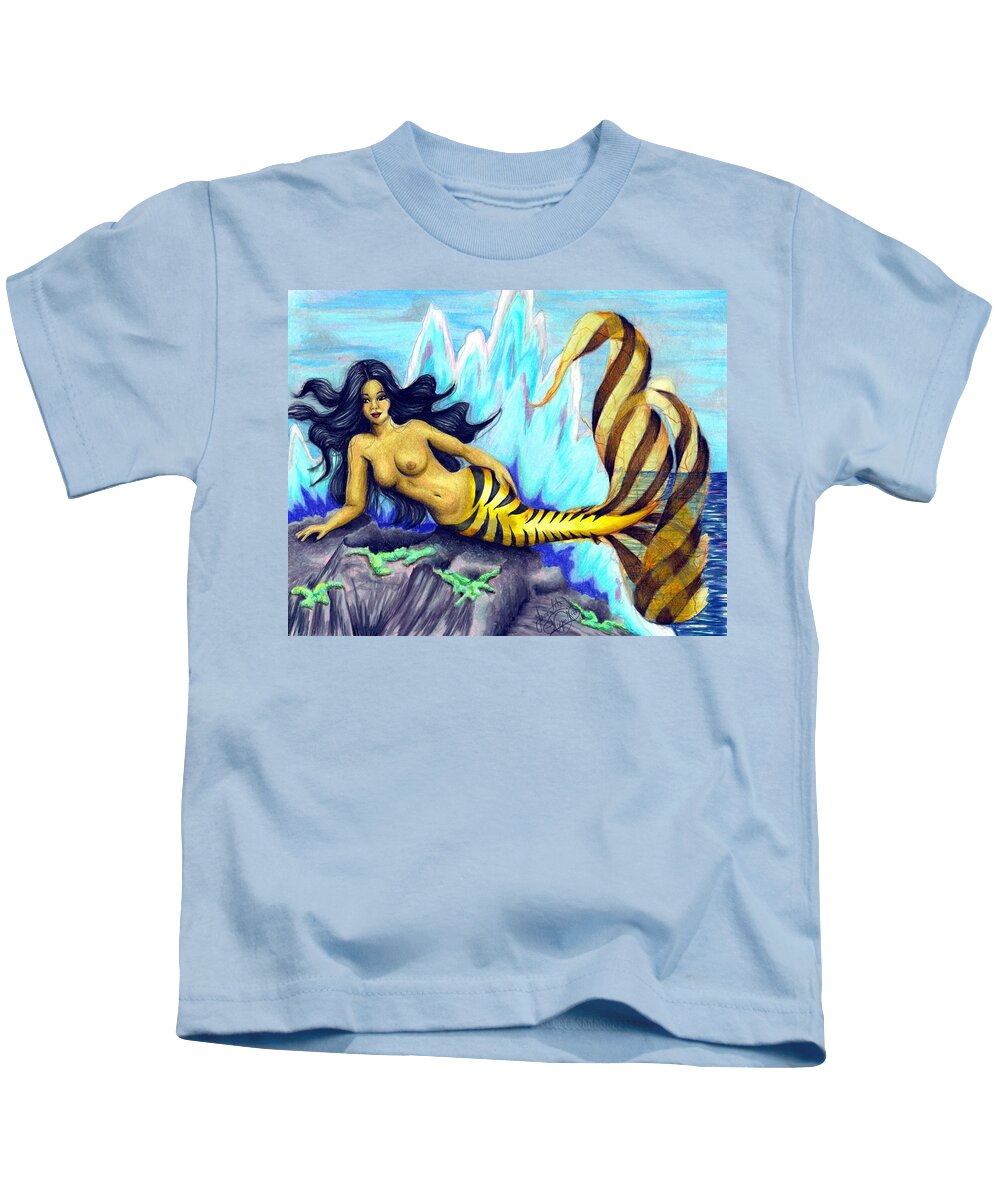Mermaid Kids T-Shirt featuring the drawing Mermaid by Scarlett Royale