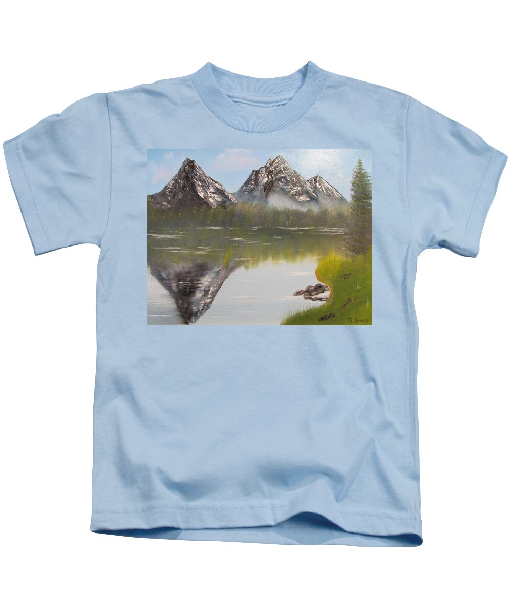 Mountain Kids T-Shirt featuring the painting Mirror Mountain by Thomas Janos