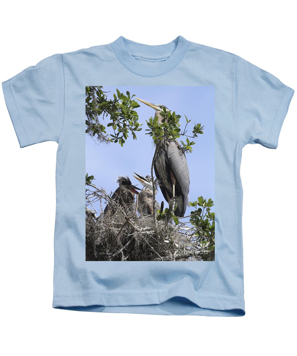 Blue Heron Kids T-Shirt featuring the photograph Mom And Babies by Deborah Benoit