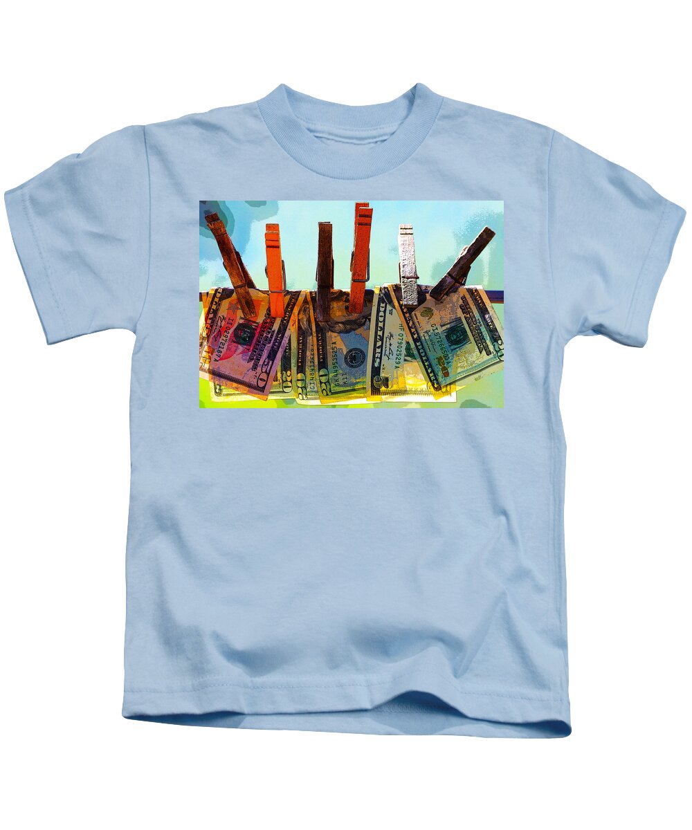 Clothespins Kids T-Shirt featuring the digital art Money Laundering by Karon Melillo DeVega