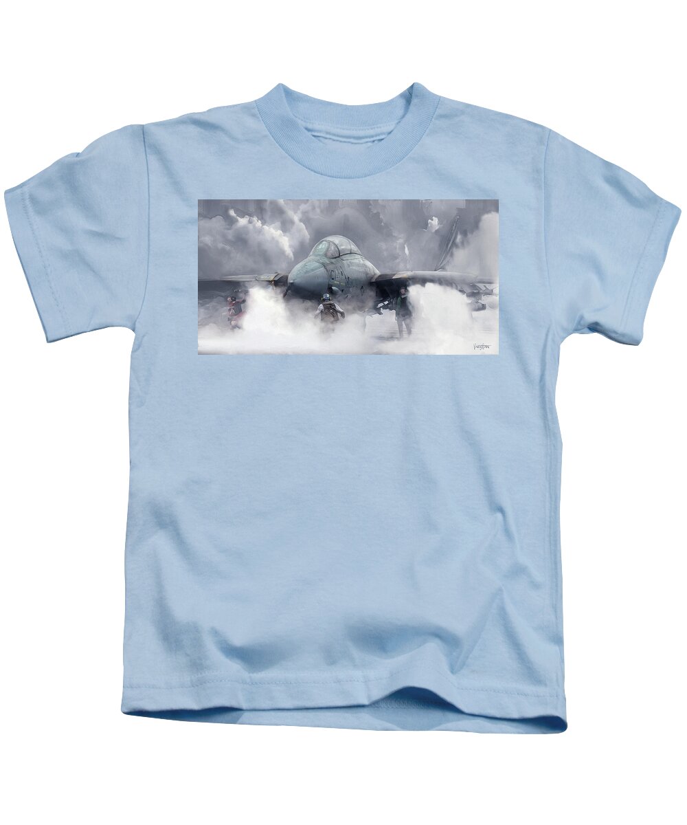 Tomcat Kids T-Shirt featuring the digital art Monsters in the Steam - wide by James Vaughan