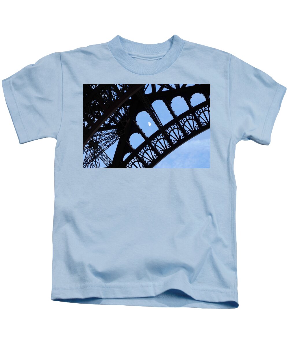 Moon Kids T-Shirt featuring the photograph Moon 'caught' in the Eiffel Tower by Aurella FollowMyFrench