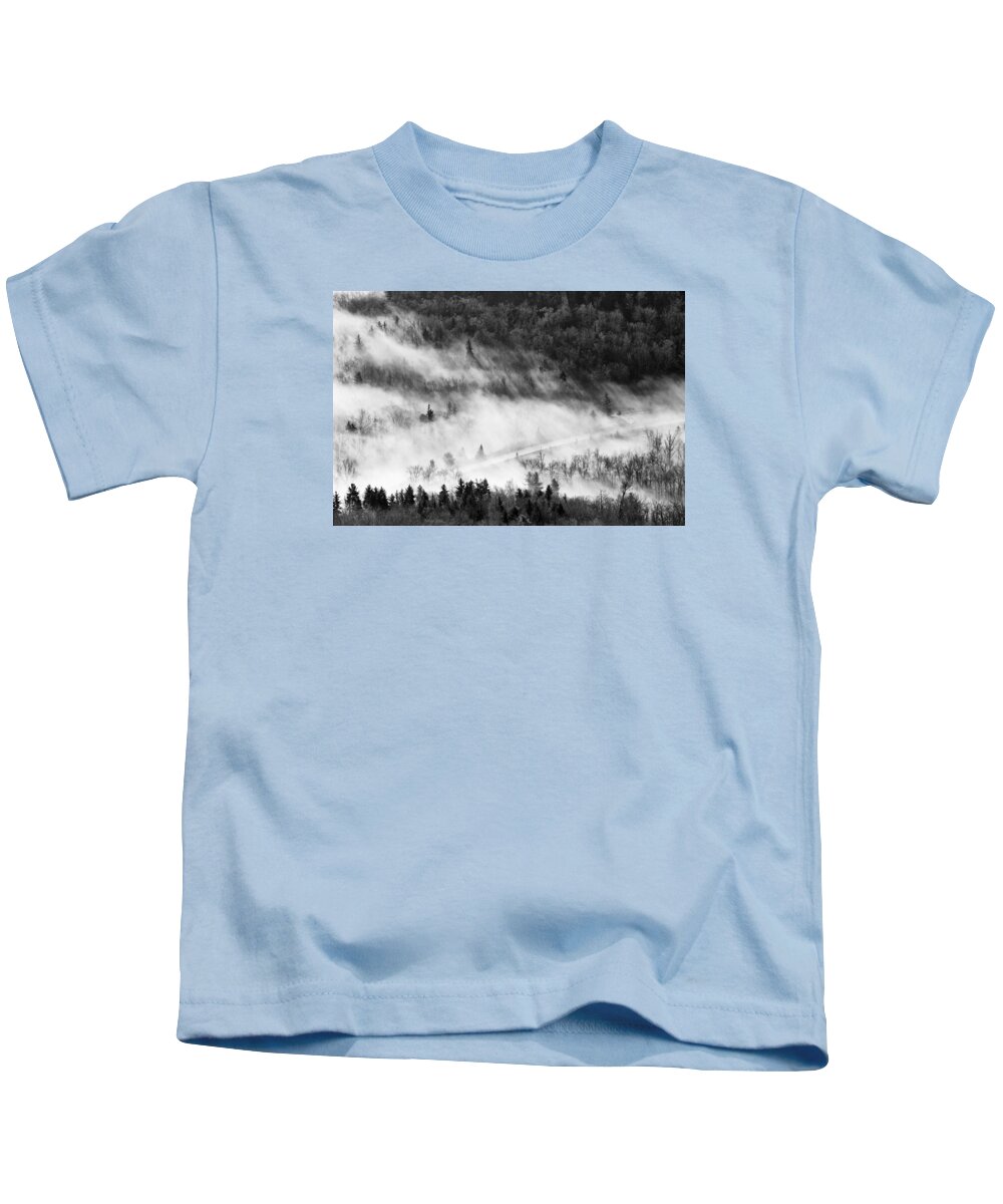 B&w Kids T-Shirt featuring the photograph Morning Fog by Ken Barrett