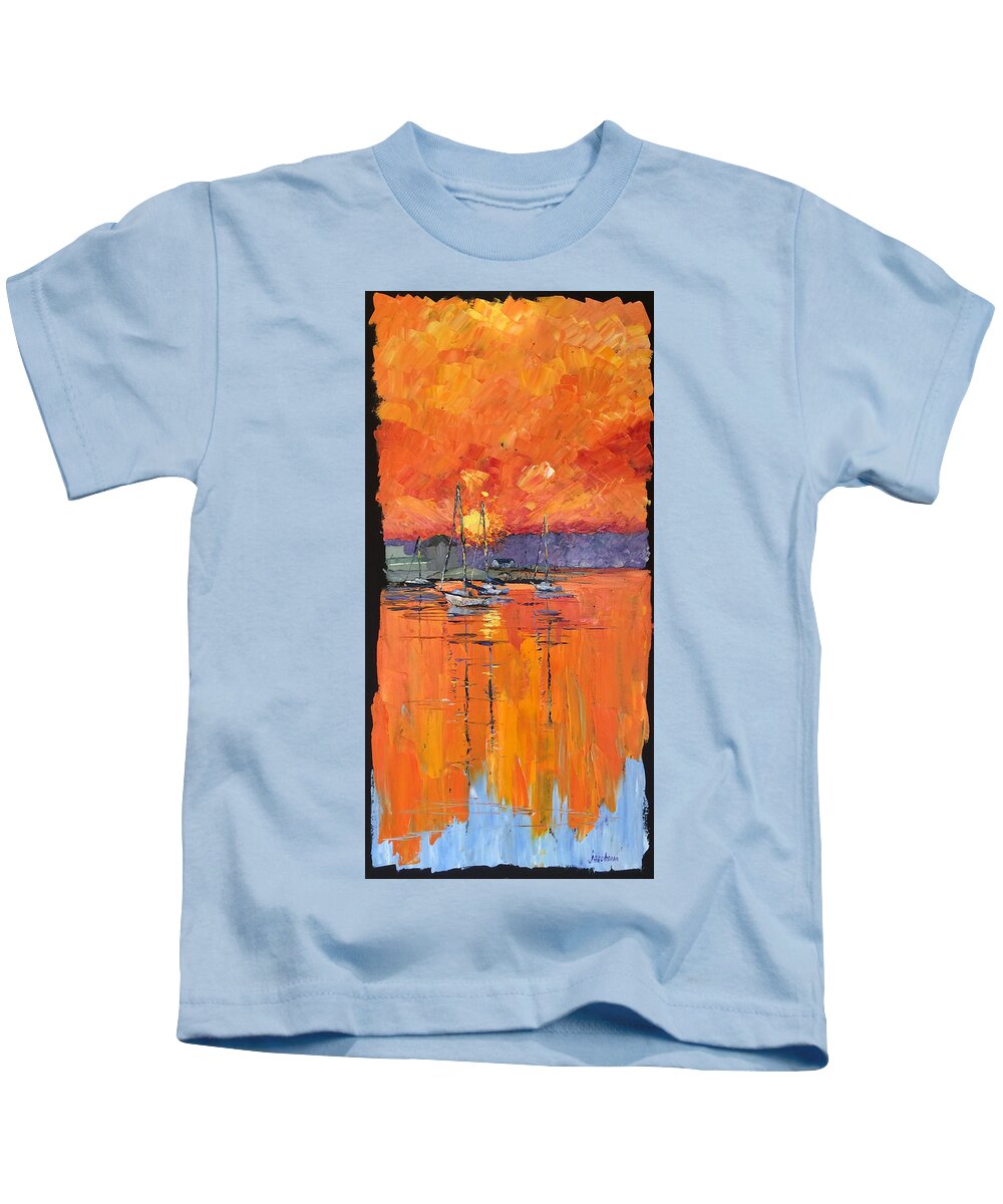 Mystic Kids T-Shirt featuring the painting Mystic River Sunset by Carrie Jacobson