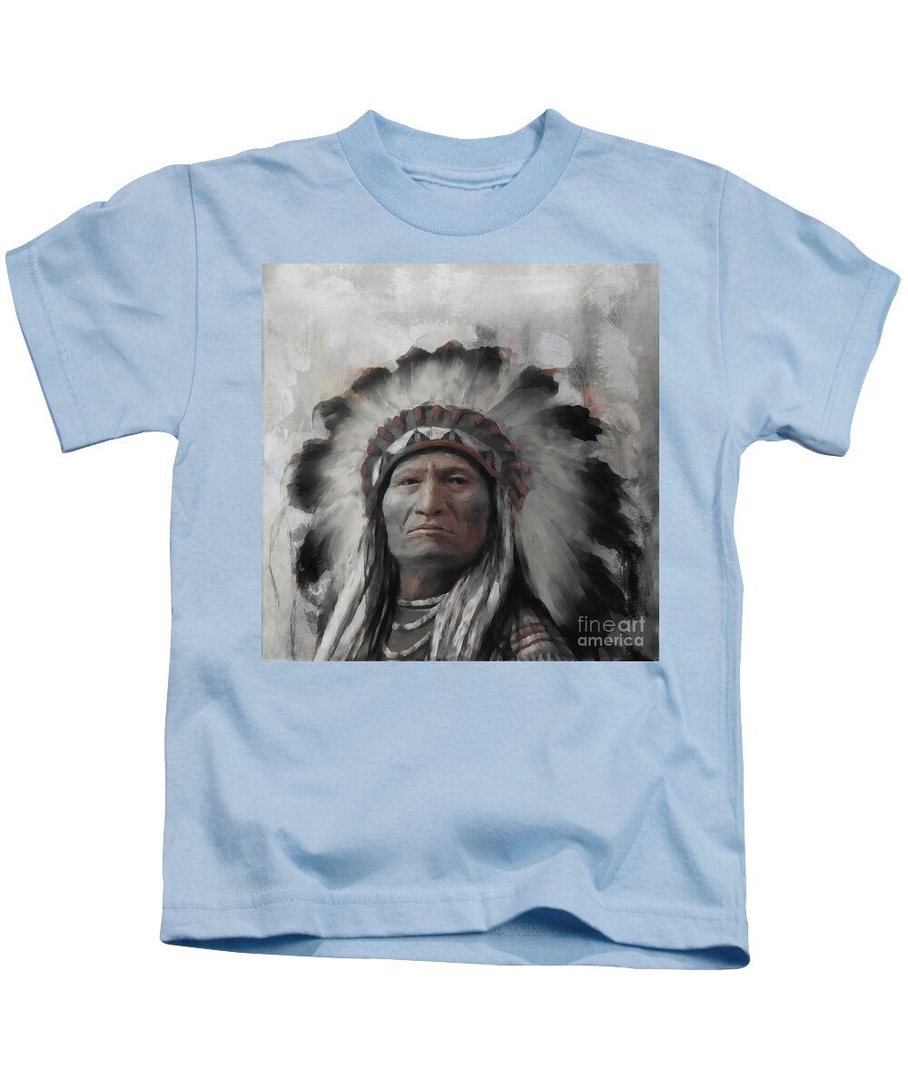 Native American Kids T-Shirt featuring the painting Native American art Black portrait by Gull G