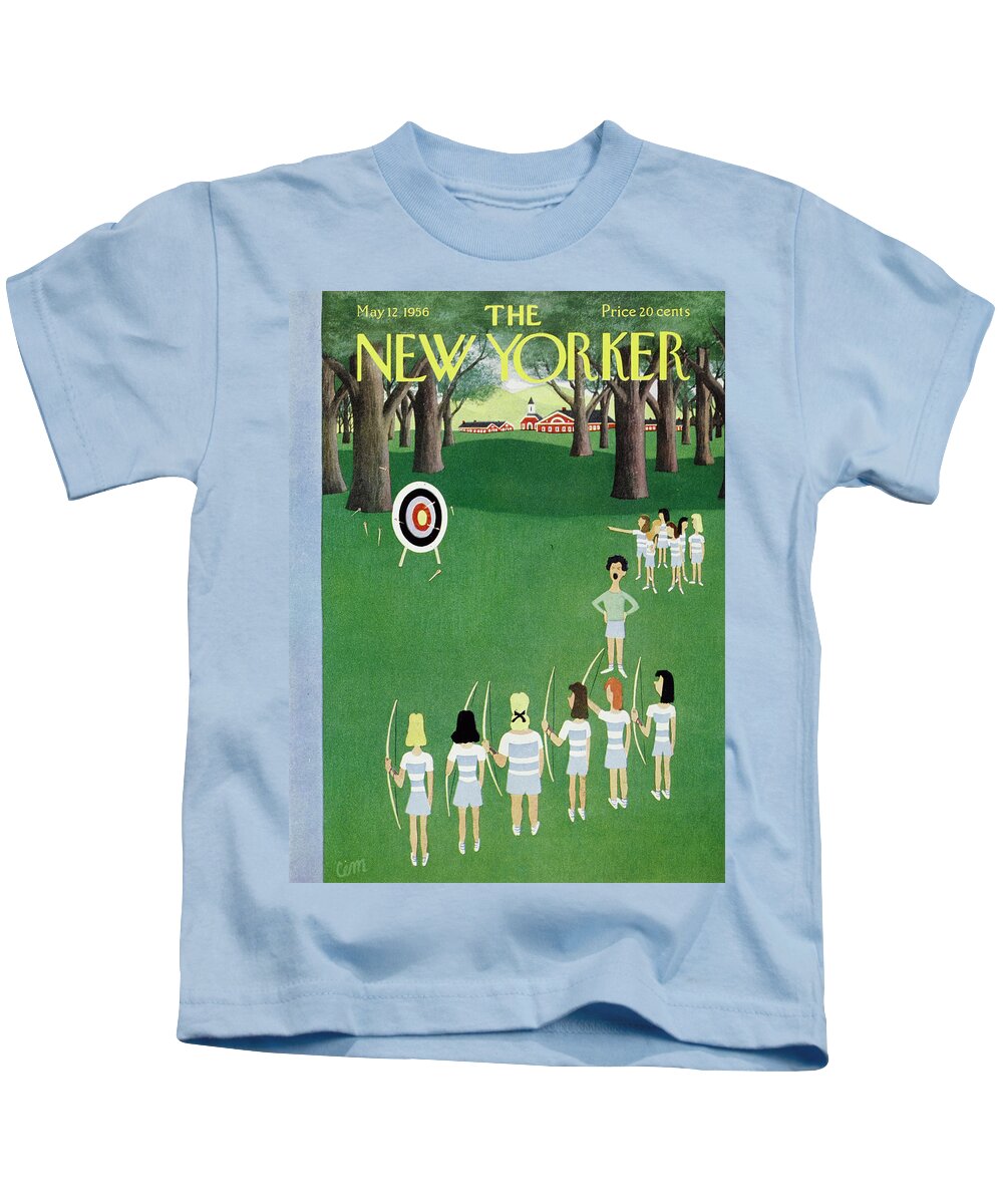 Archery Kids T-Shirt featuring the painting New Yorker May 12 1956 by Charles E Martin