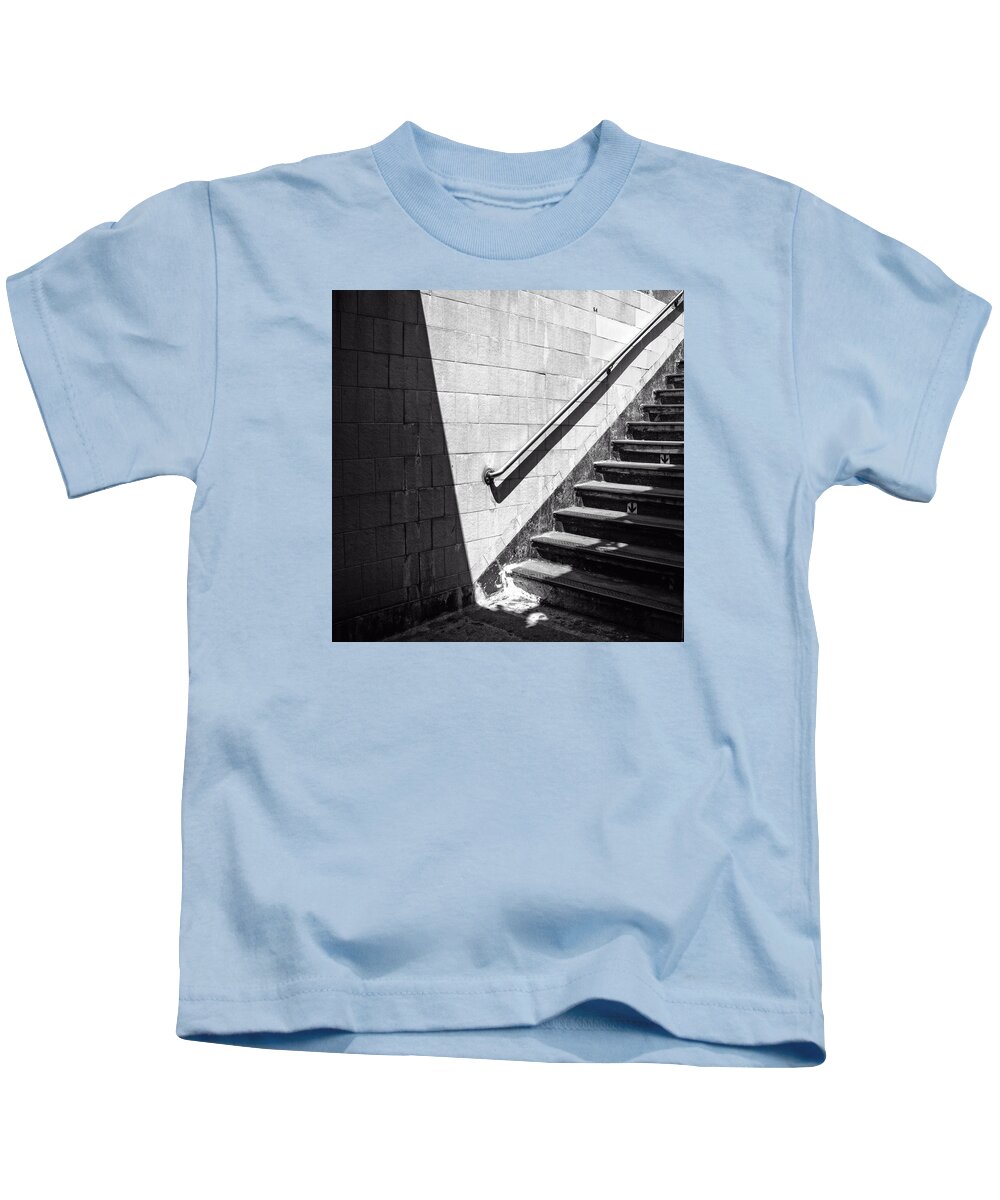 B&w Kids T-Shirt featuring the photograph NY Subway Stairs by Frank Winters