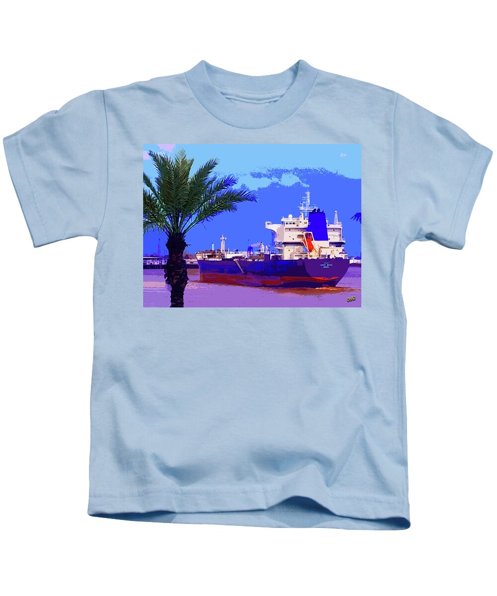 Boats Kids T-Shirt featuring the painting Ocean Freighter Leaving New Orleans by CHAZ Daugherty