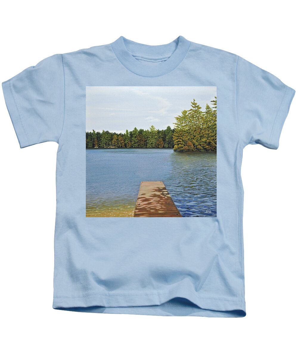 Cottage Kids T-Shirt featuring the painting Off the Dock by Kenneth M Kirsch