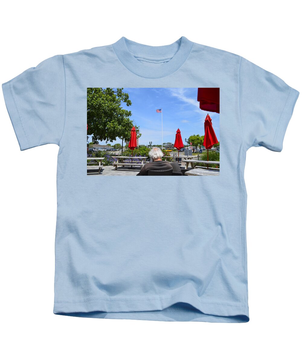 Old Man Kids T-Shirt featuring the photograph Old man and Flag - Full Frame by Erik Burg