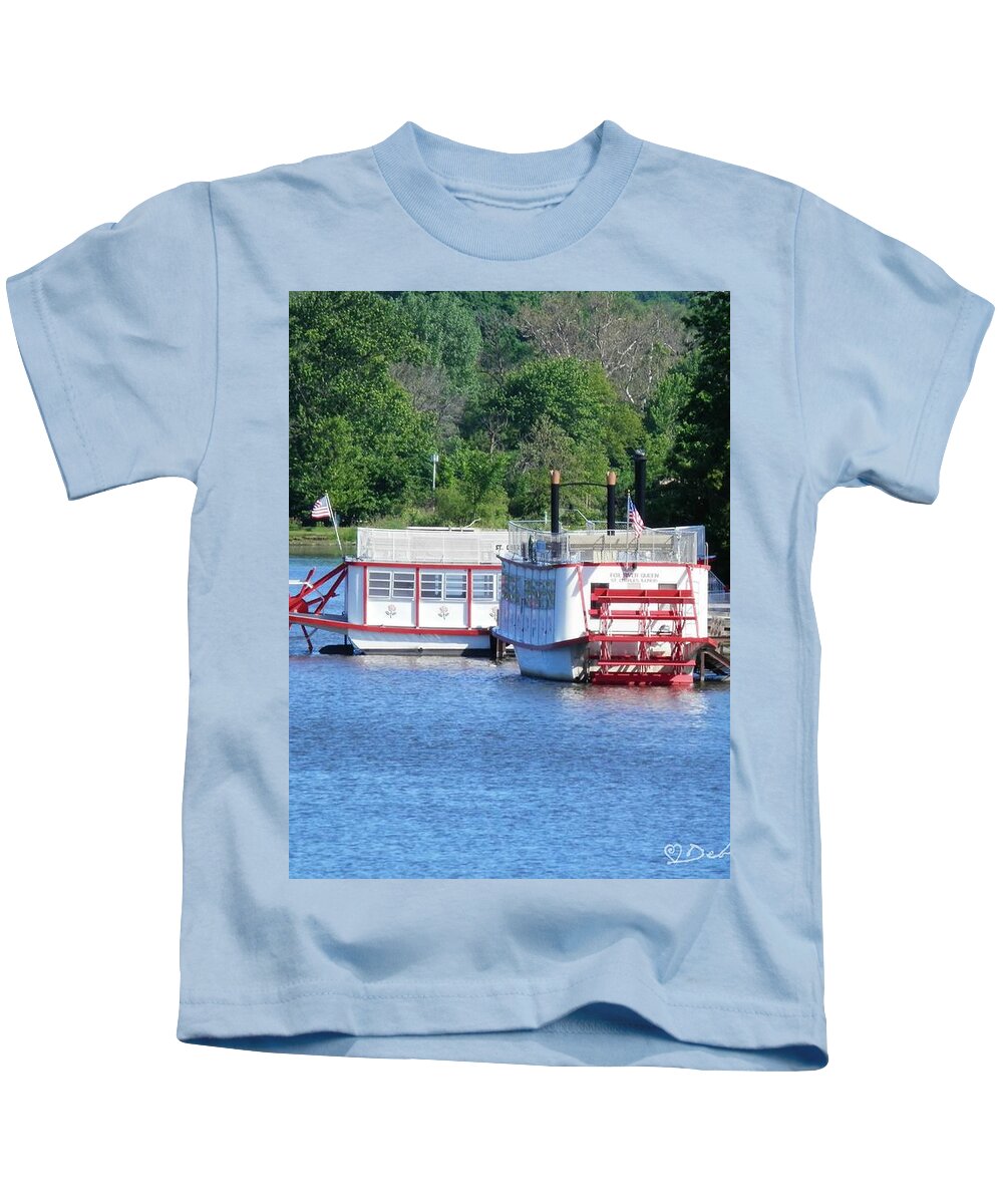 Paddleboat Kids T-Shirt featuring the photograph Paddleboat on the River by Deborah Kunesh