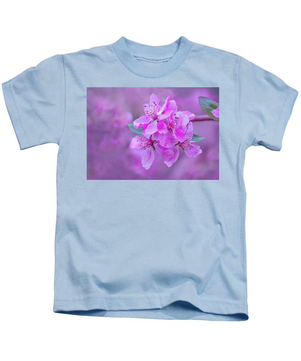 Pink Kids T-Shirt featuring the photograph Painterly Crabapple Branch by C VandenBerg
