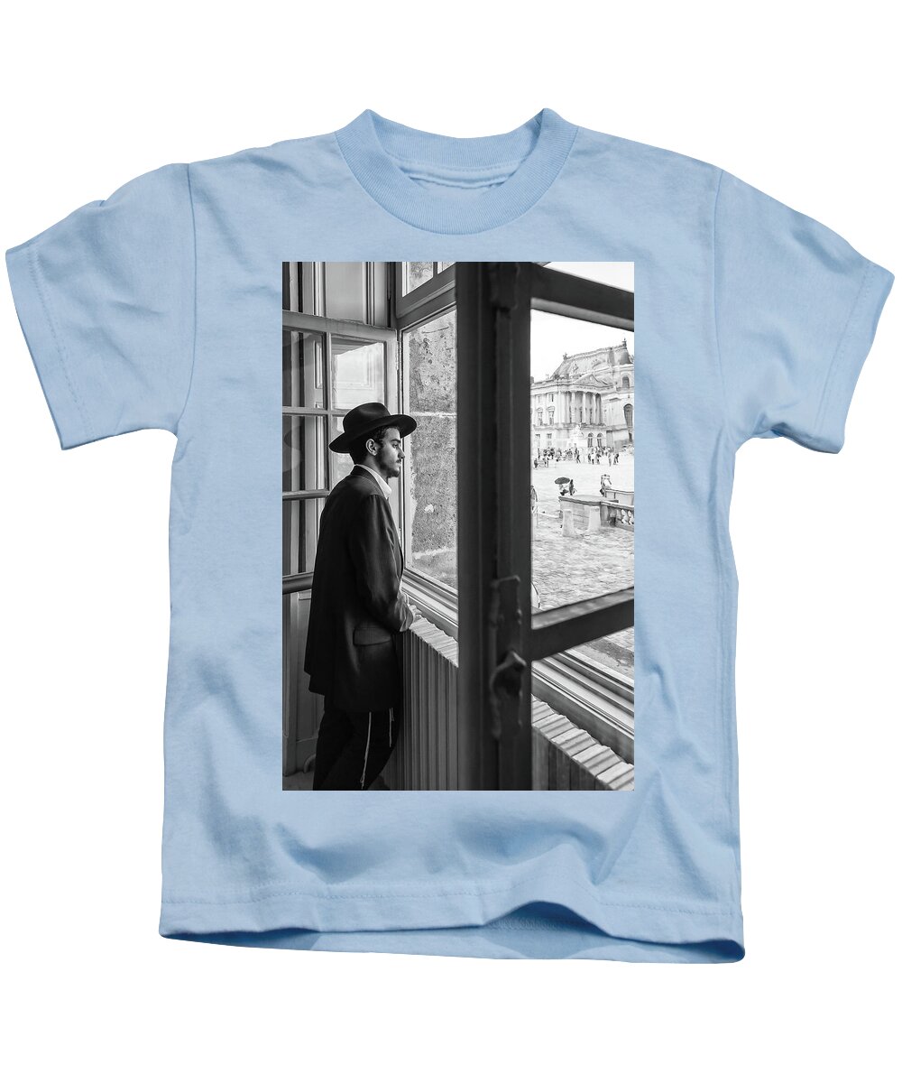 Alone Kids T-Shirt featuring the photograph Paris Man in Museum by Louis Dallara