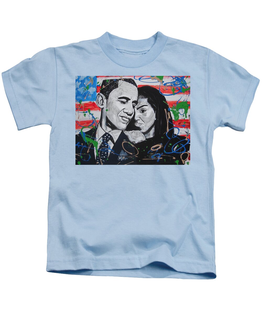 Obamas Kids T-Shirt featuring the painting Presidential Love by Antonio Moore