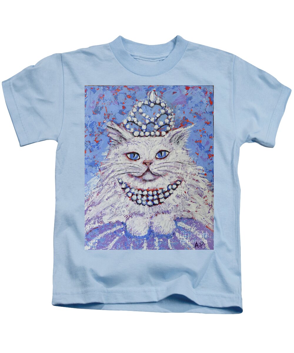 Pussy Kids T-Shirt featuring the painting Princess Pussy Cat by Audrey Peaty