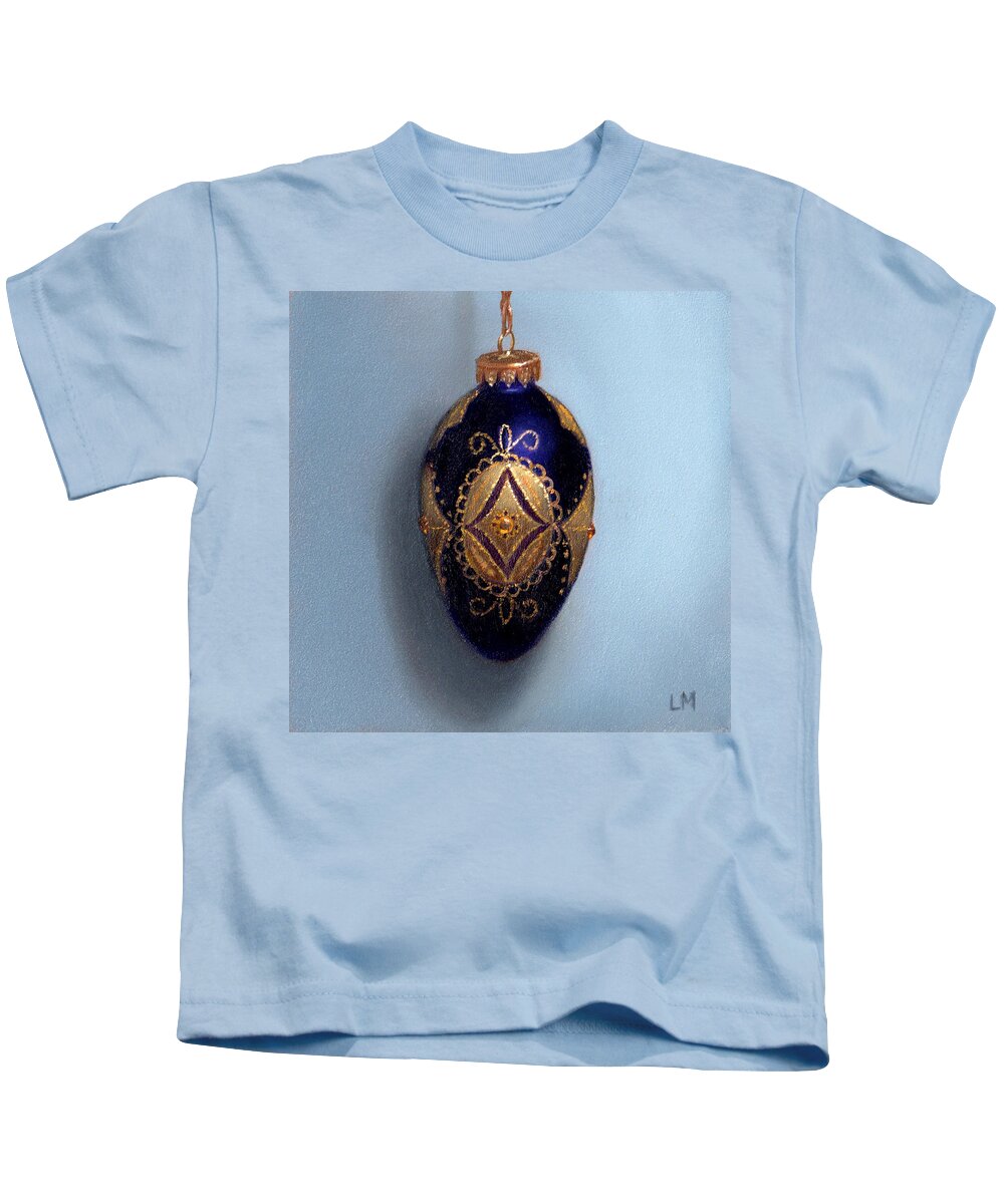 Oil Kids T-Shirt featuring the painting Purple Filigree Egg Ornament by Linda Merchant