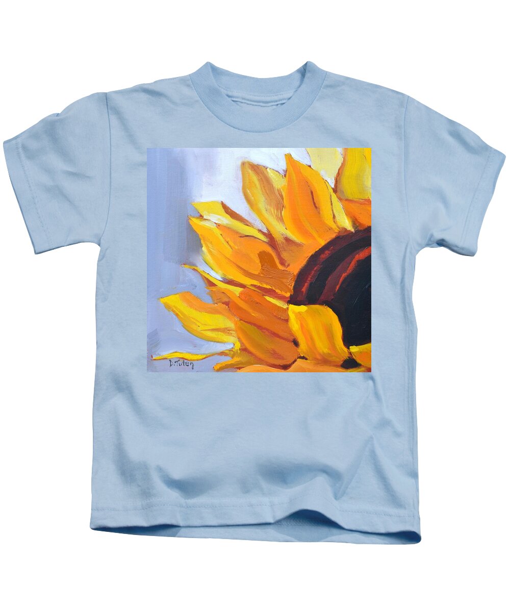 Sunflower Kids T-Shirt featuring the painting Put on a Happy Face Sunflower Oil Painting by Donna Tuten