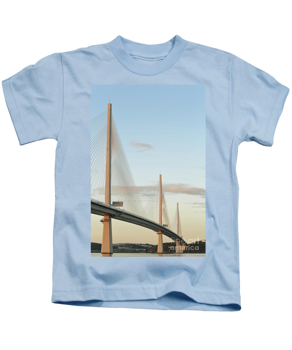 Queensferry Crossing Kids T-Shirt featuring the photograph Queensferry Crossing at Sunset by Maria Gaellman