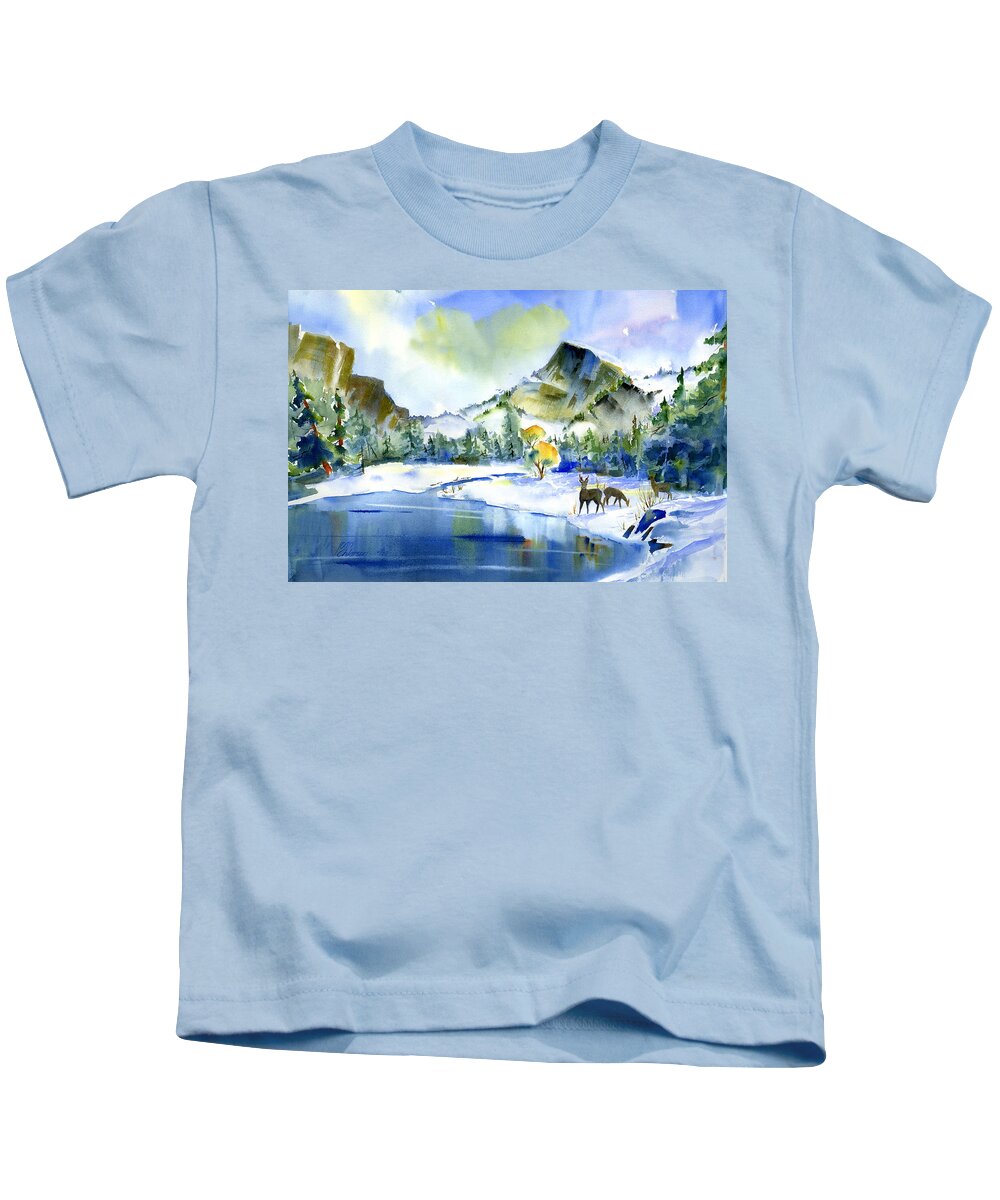 Yosemite Kids T-Shirt featuring the painting Reflecting Yosemite by Joan Chlarson