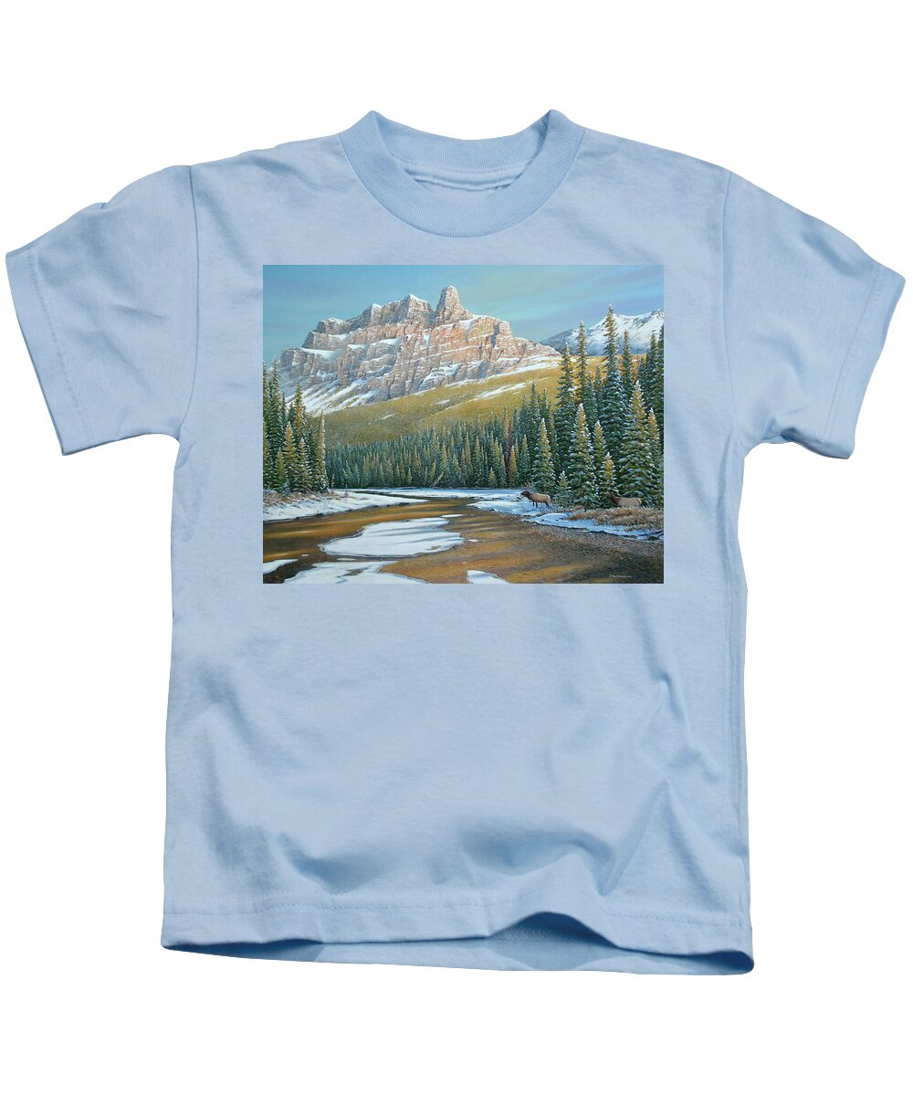 Jake Vandenbrink Kids T-Shirt featuring the painting Rising Over The Valley by Jake Vandenbrink