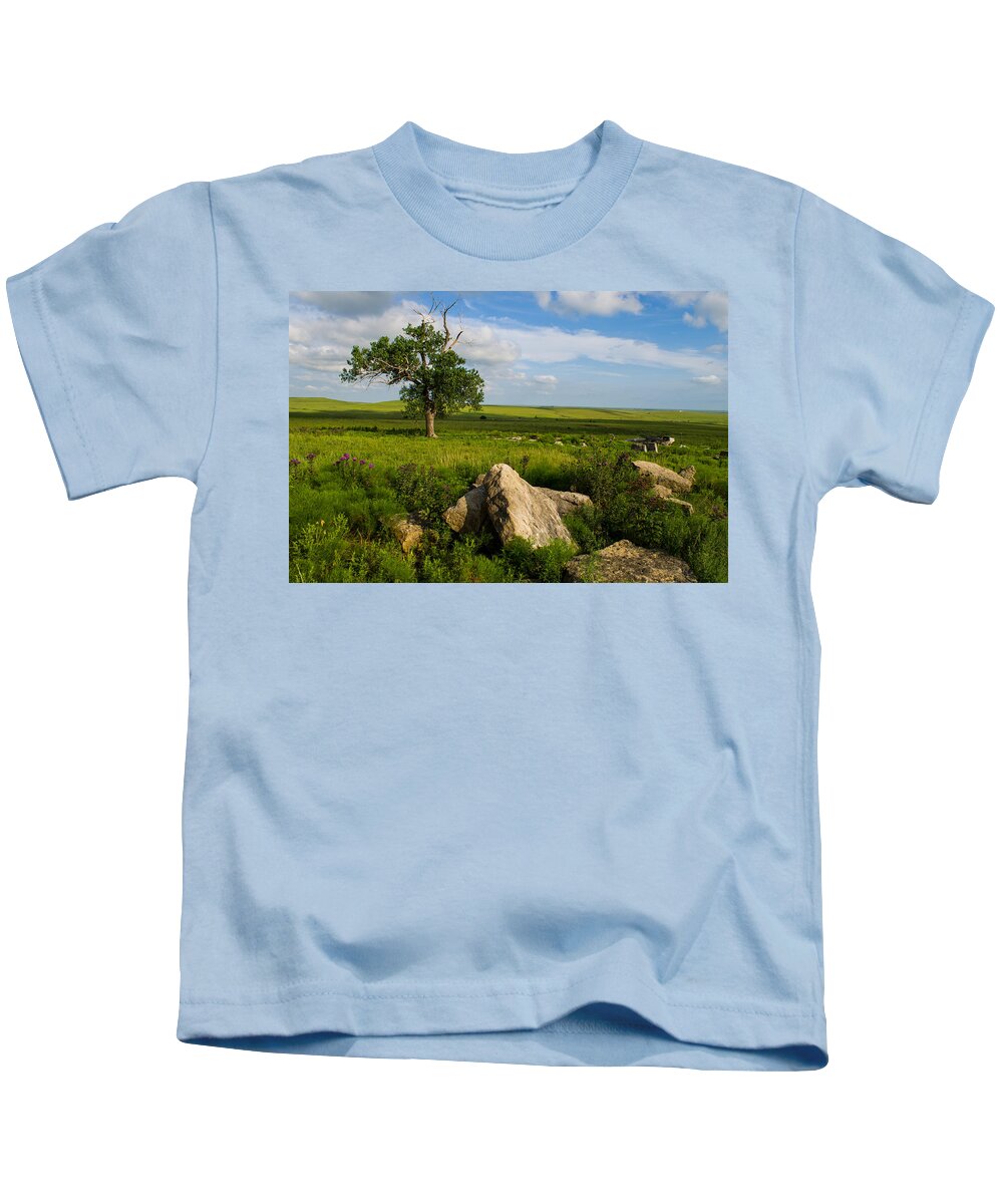 Tree Kids T-Shirt featuring the photograph Rocks and Cottonwood 1 by Jeff Phillippi