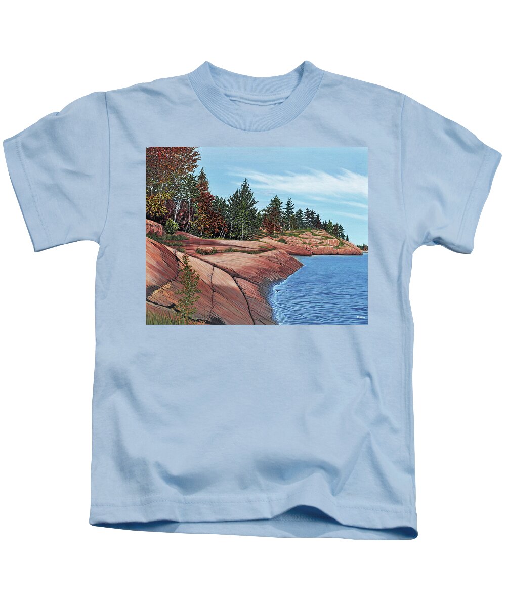 River Kids T-Shirt featuring the painting Rocky River Shore by Kenneth M Kirsch