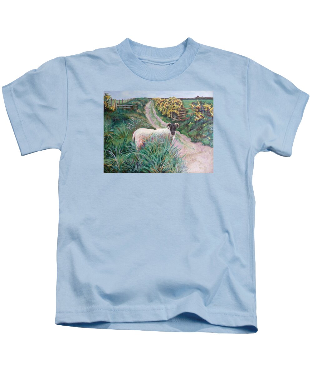 Sheep Kids T-Shirt featuring the painting Rural Peace by Linda Markwardt