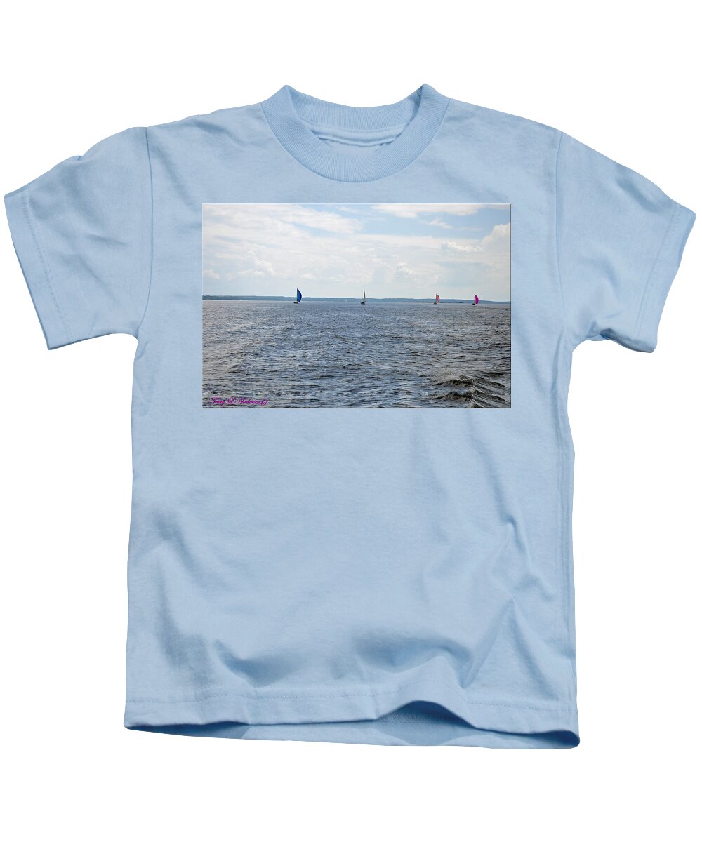 Sailing Kids T-Shirt featuring the photograph Sail Boats Texhoma Lake by Terry Anderson