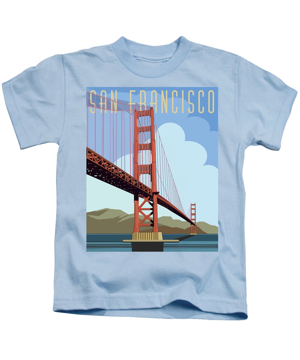 Golden Gate Bridge Kids T-Shirt featuring the digital art San Francisco poster by John Dyess