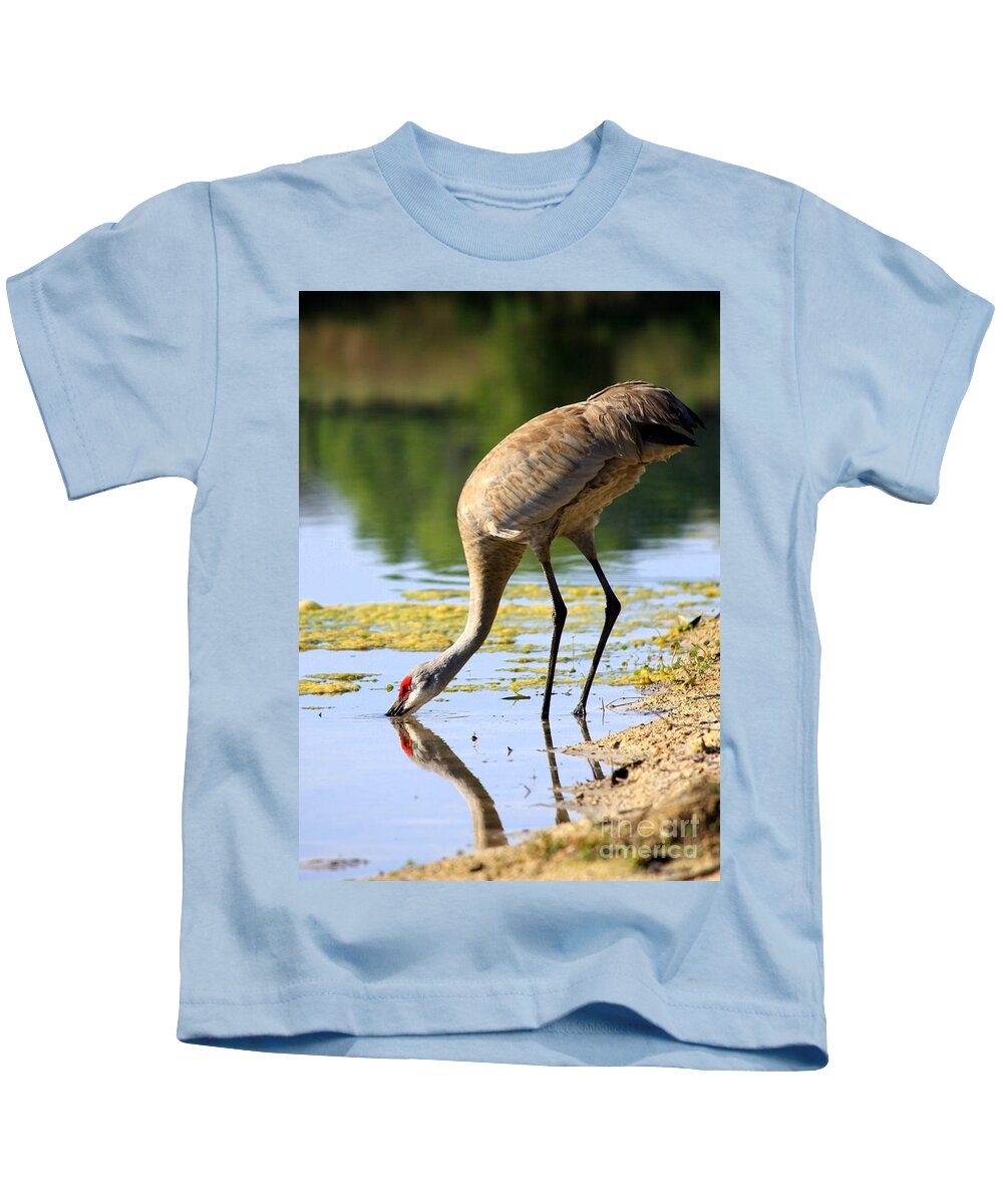 Sandhill Kids T-Shirt featuring the photograph Sandhill Dipping in the Pond by Carol Groenen