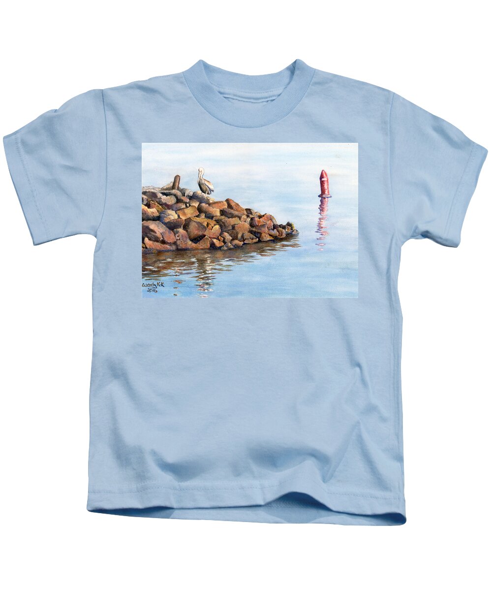 Pelican Kids T-Shirt featuring the painting Scene on the San Francisco Bay by Wendy Keeney-Kennicutt