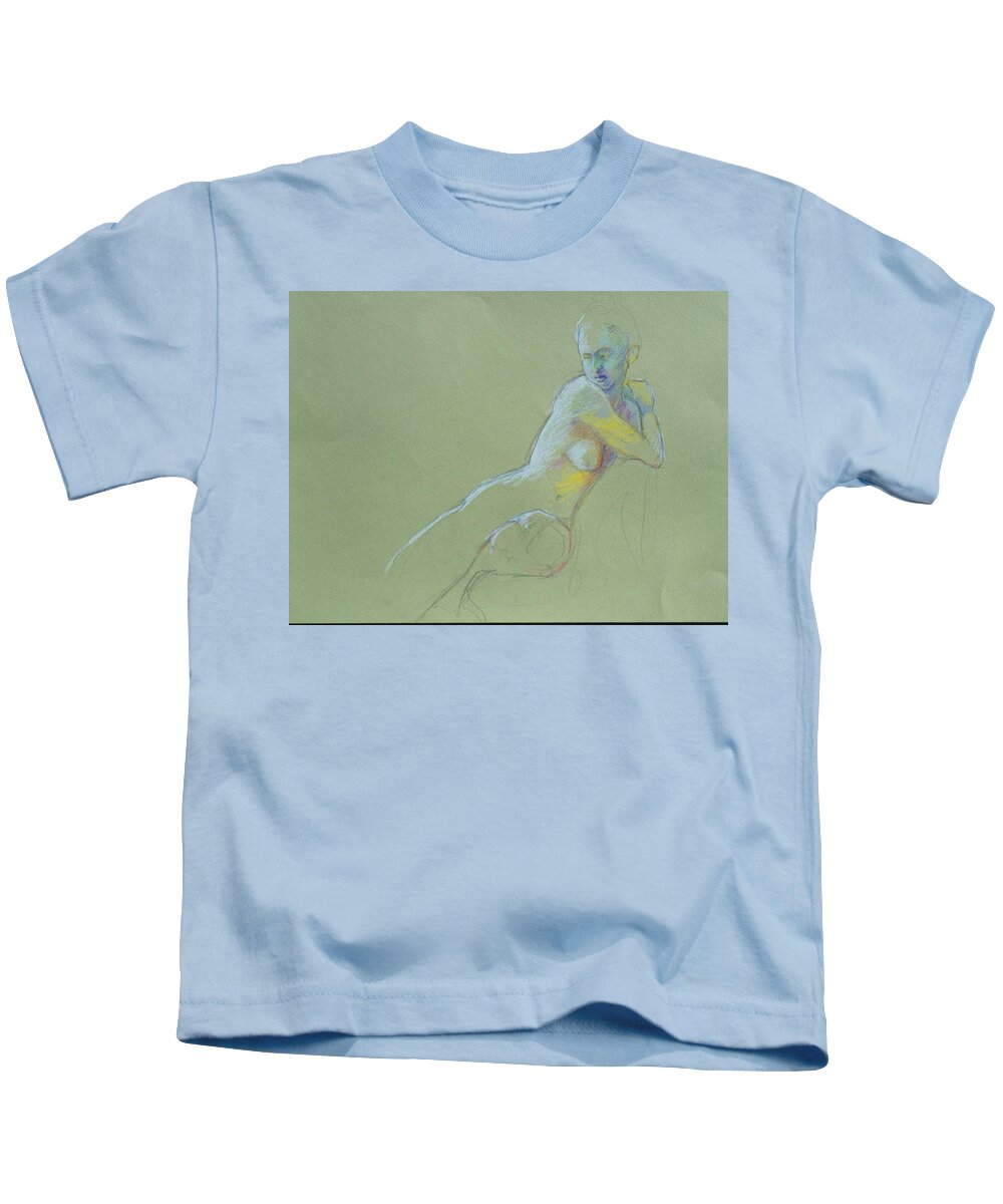 Full Body Kids T-Shirt featuring the painting Seated study by Barbara Pease