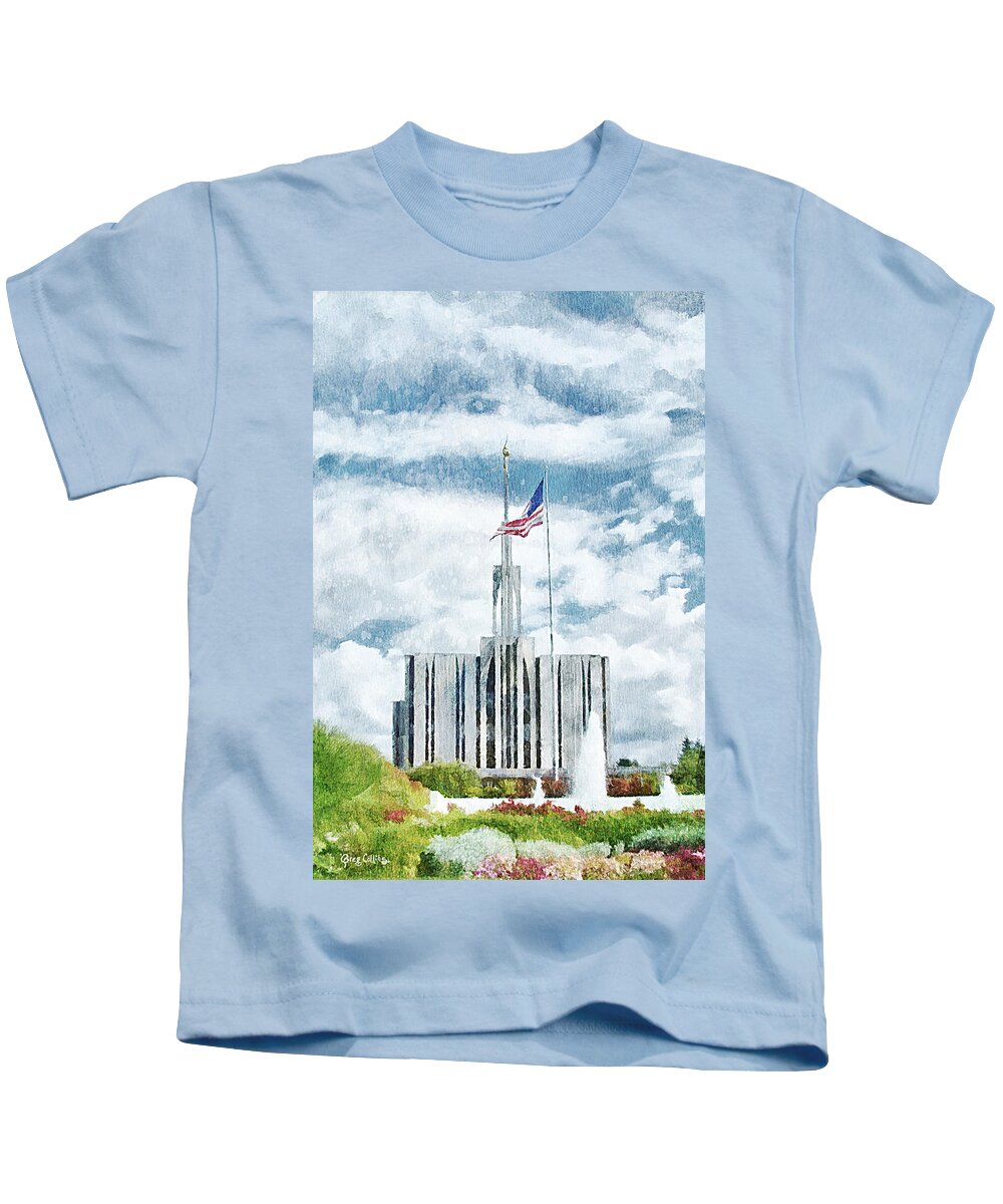 Temple Kids T-Shirt featuring the painting Seattle Temple 1 by Greg Collins