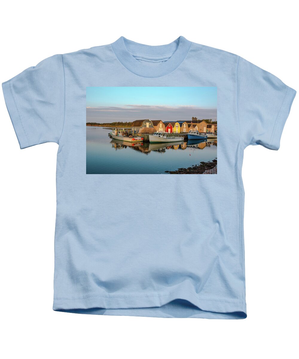 Prince Edward Island Kids T-Shirt featuring the photograph Serene Evening, New London Harbor, Prince Edward Island, Canada by Douglas Wielfaert