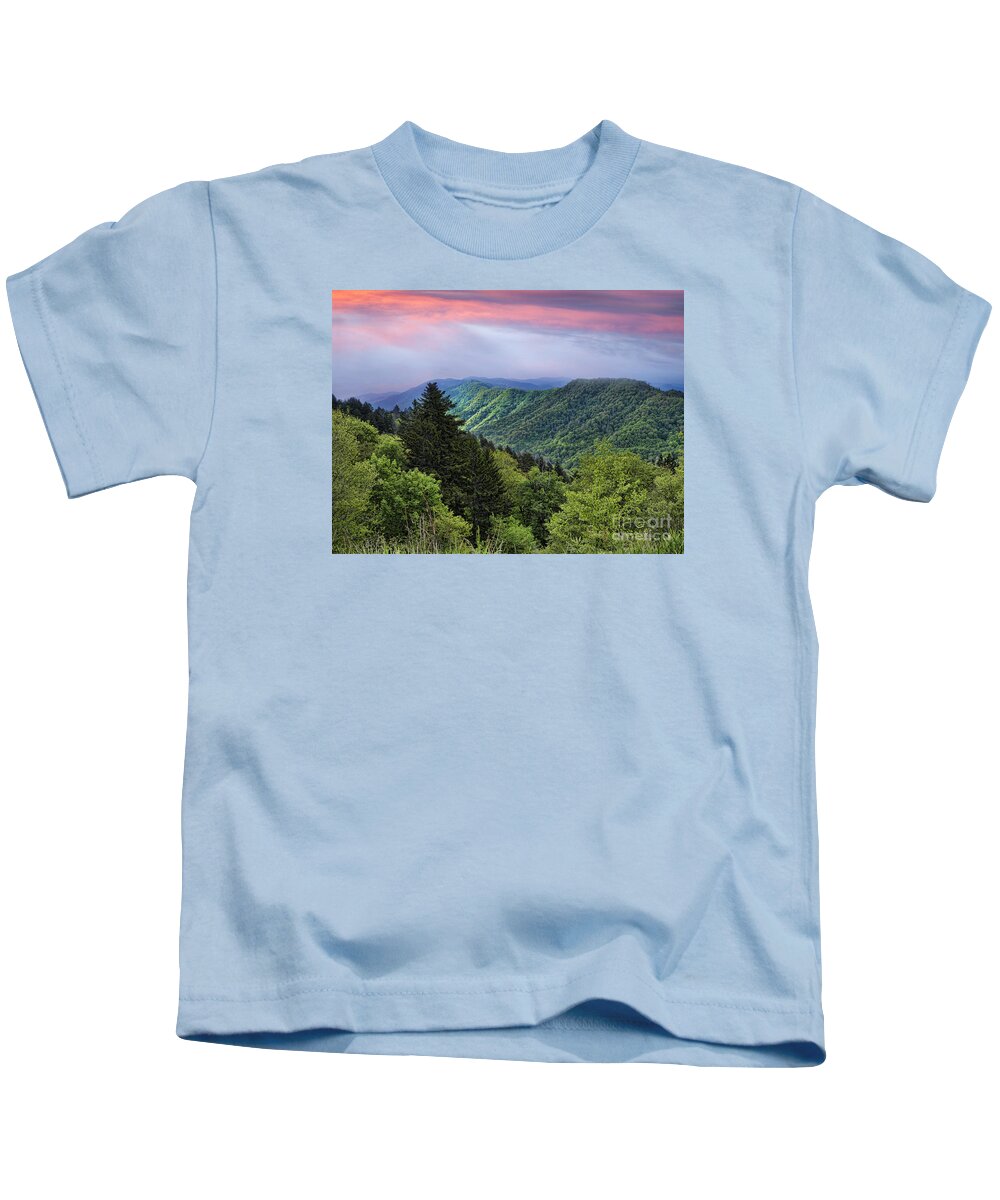 Smokey Kids T-Shirt featuring the photograph Setting Sun over the Smokey Mountains by Brenda Kean