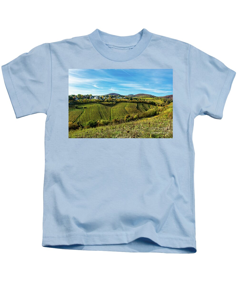 Austria Kids T-Shirt featuring the photograph Settlement with Houses at Vineyard in Autumn in Austria by Andreas Berthold