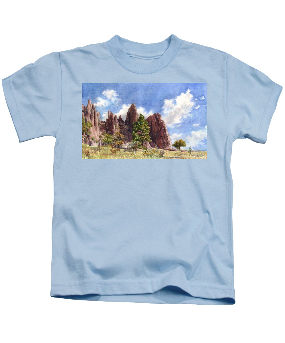 Pioneers Painting Kids T-Shirt featuring the painting Settler's Park with Ghosts by Anne Gifford