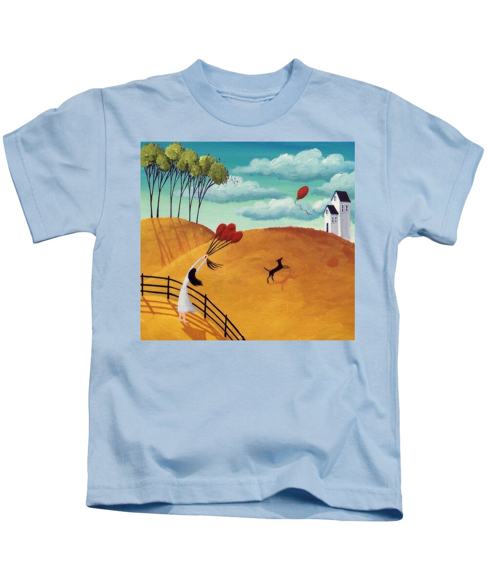 Art Kids T-Shirt featuring the painting Silly Dog - folk art by Debbie Criswell