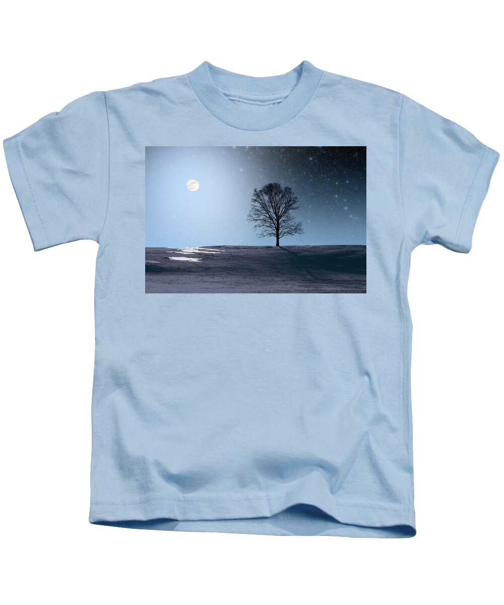 Science Kids T-Shirt featuring the photograph Single Tree in Moonlight by Larry Landolfi