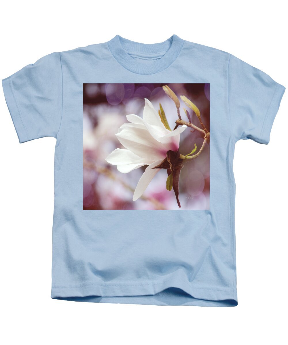 Single White Magnolia Kids T-Shirt featuring the photograph Single White Magnolia by Jordan Blackstone