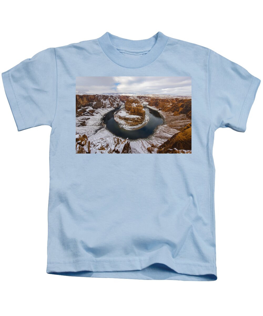 Horseshoe Bend Kids T-Shirt featuring the photograph Snow Day by Dustin LeFevre