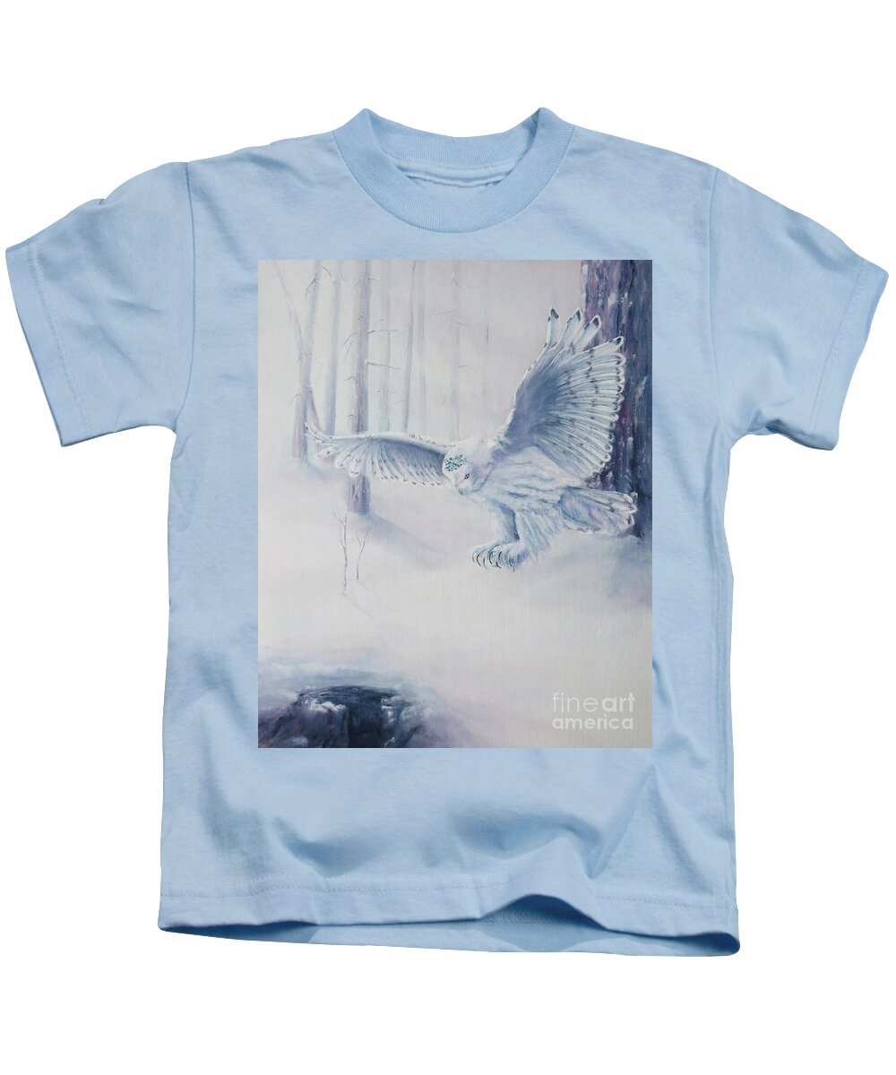 Landscape Kids T-Shirt featuring the painting Snowy Owl by Wayne Enslow
