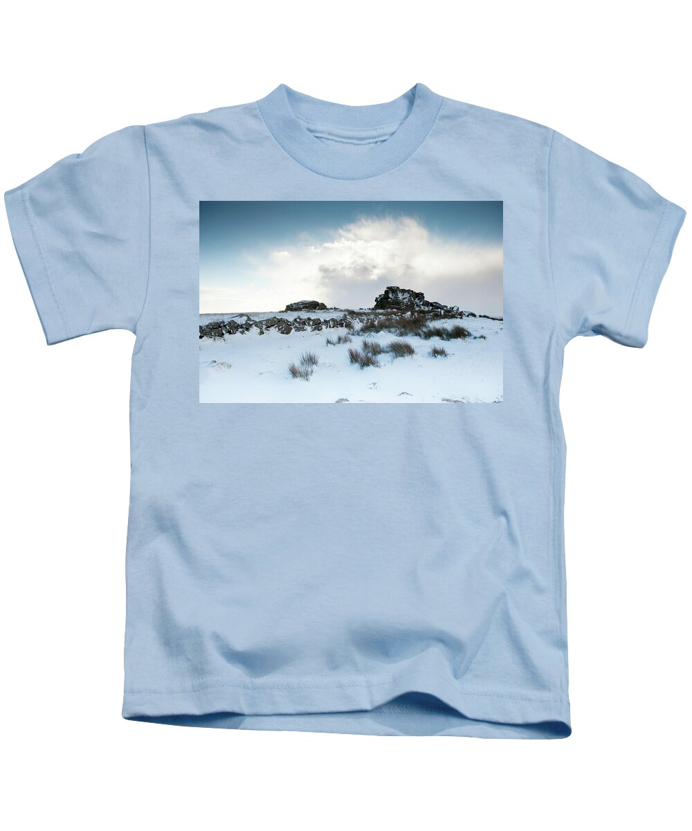 Winter Kids T-Shirt featuring the photograph South Hessary Tor in the Snow ii by Helen Jackson