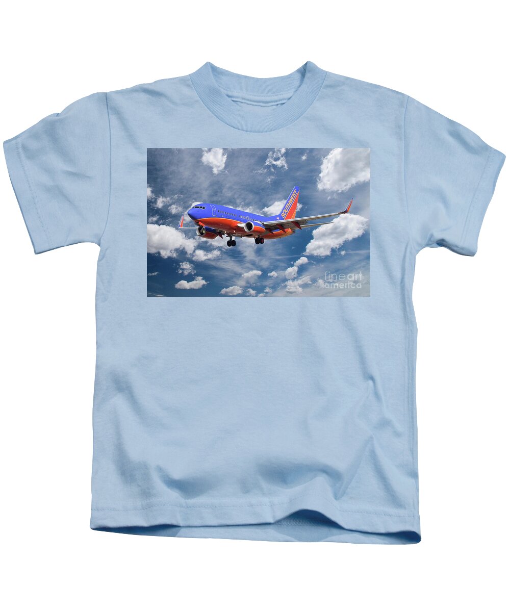 Boeing Kids T-Shirt featuring the digital art Southwest Airlines Boeing 737 by Airpower Art