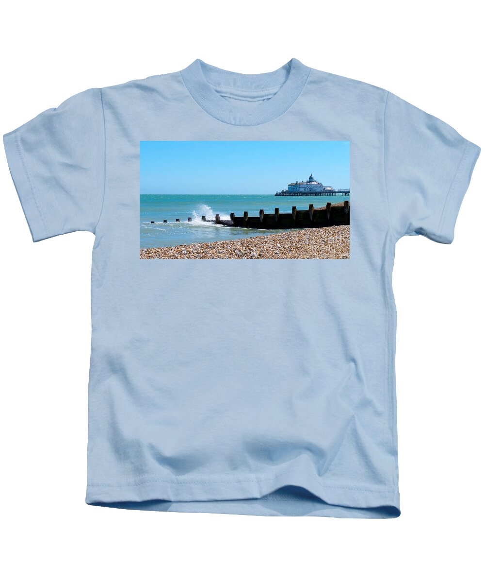 Photography Kids T-Shirt featuring the photograph Splashing waves by the sea by Francesca Mackenney
