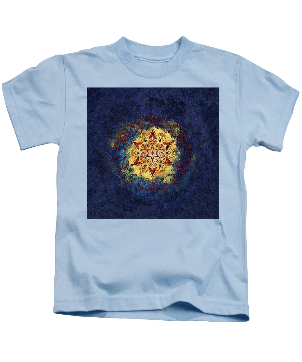 Abstract Kids T-Shirt featuring the mixed media Star Shine Blue and GOld by Deborah Smith