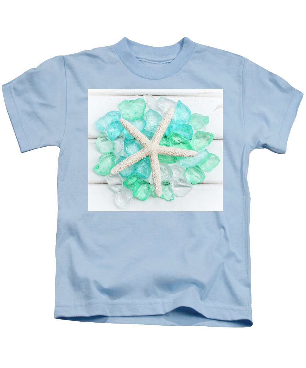 Terry Deluco Kids T-Shirt featuring the photograph Starfish and Sea Glass by Terry DeLuco