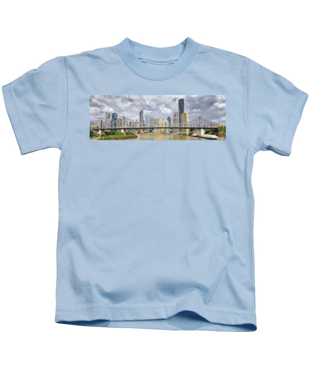 Story Bridge Kids T-Shirt featuring the photograph Story Bridge Panorama by Keith Hawley