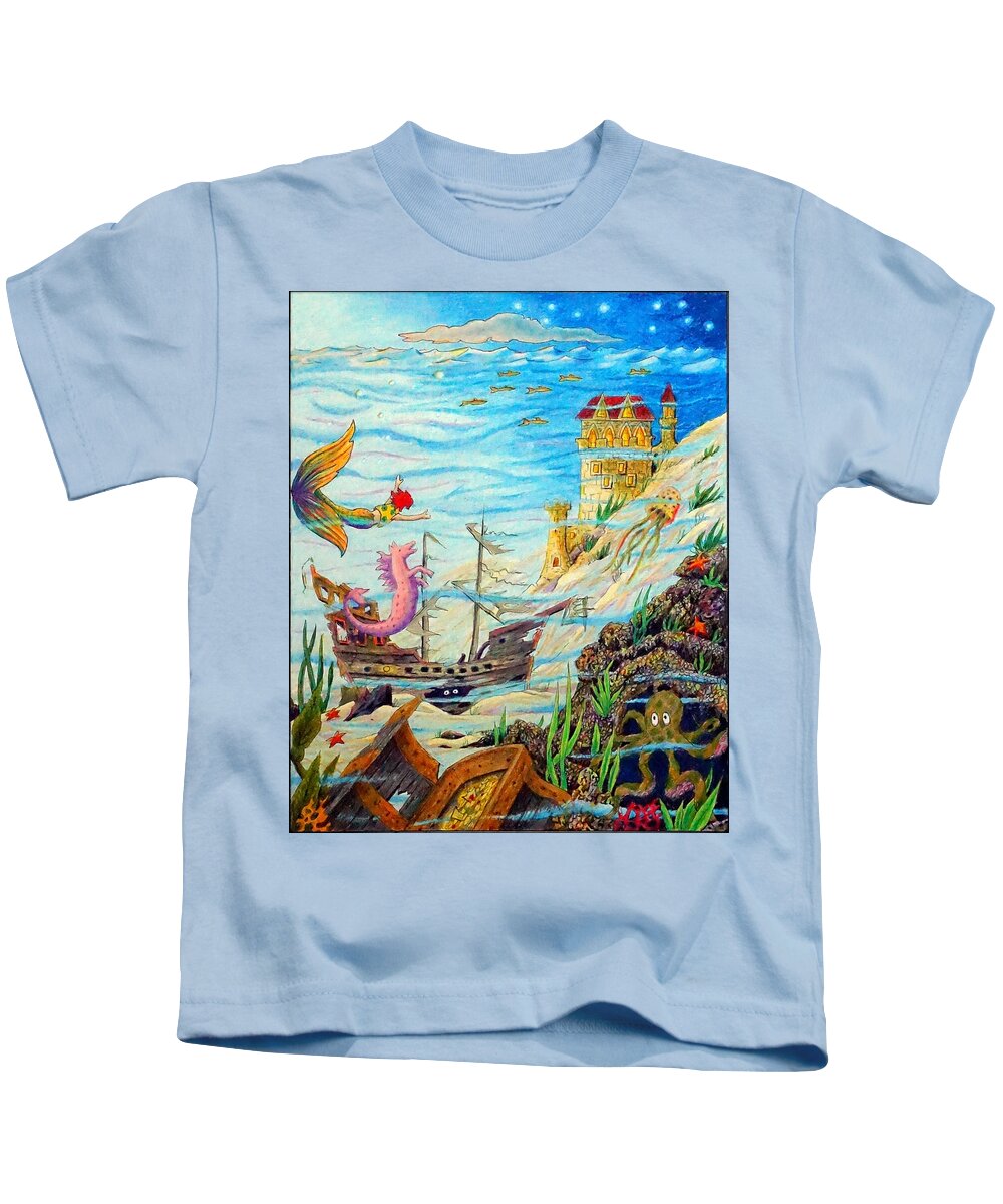Mermaid Kids T-Shirt featuring the painting Sunken Ships by Matt Konar